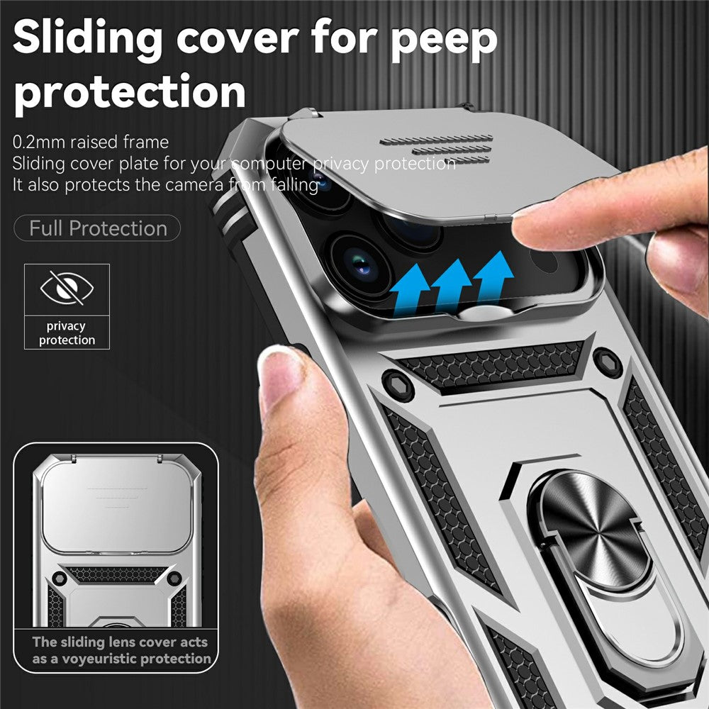 For iPhone 17 Pro Max Case PC + TPU Phone Cover with Lens Protection Kickstand - Silver