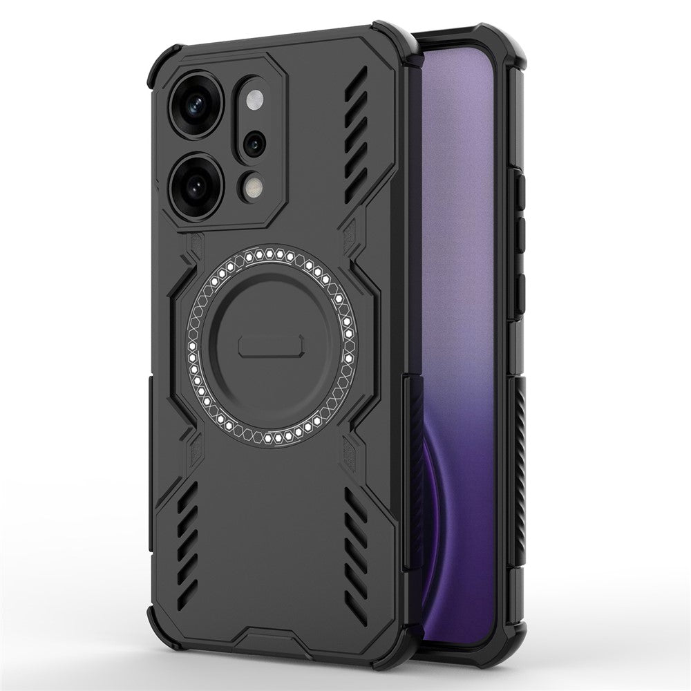 For Oppo Reno14 Pro 5G (Global) Magnetic Case Butterfly Armor Hollow Heat Dissipation PC + TPU Phone Cover - Black