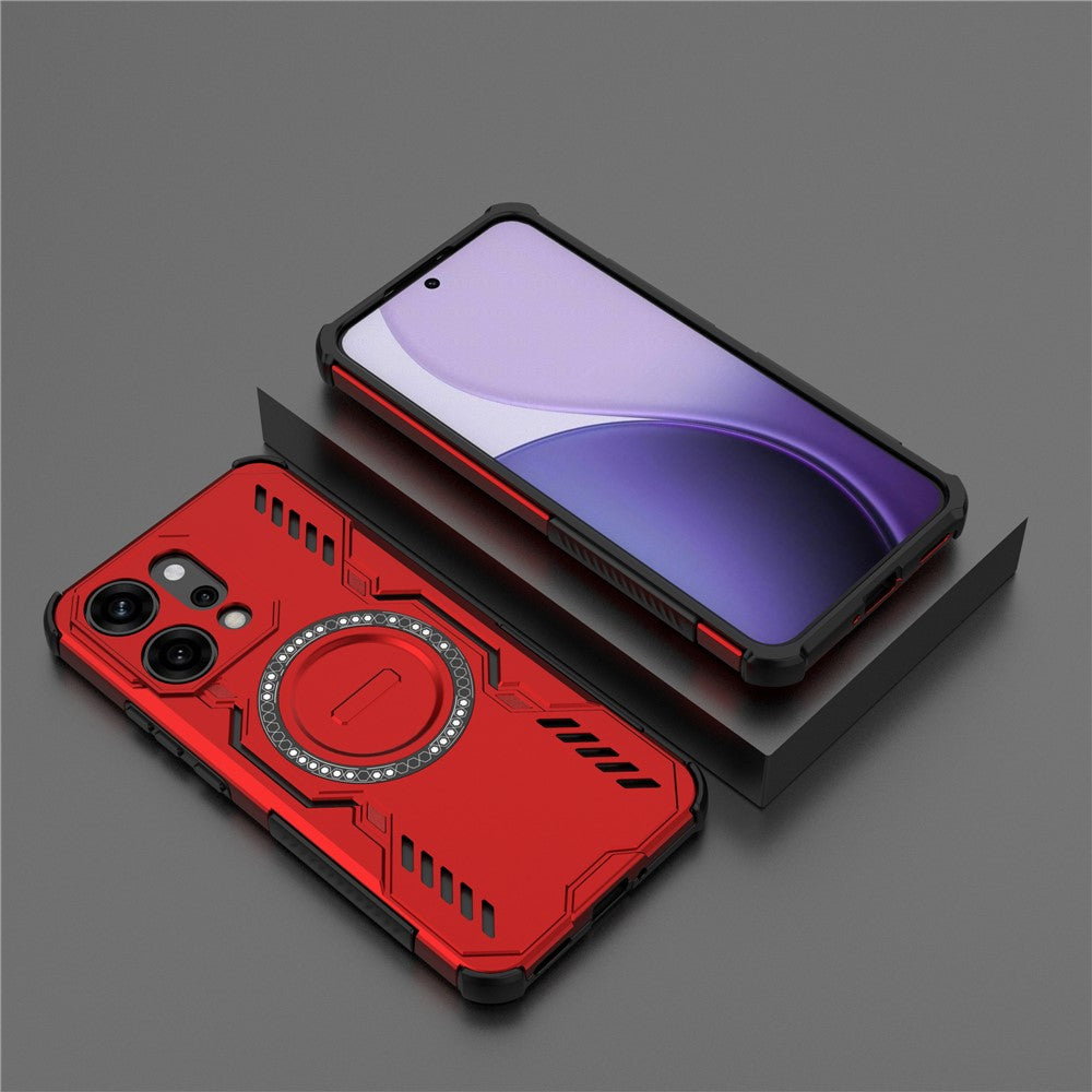 For Oppo Reno14 Pro 5G (Global) Magnetic Case Butterfly Armor Hollow Heat Dissipation PC + TPU Phone Cover - Red