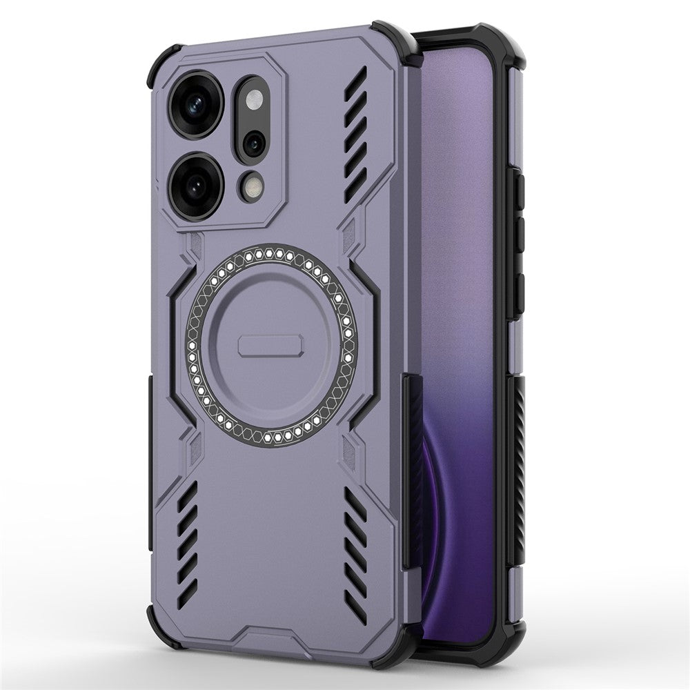 For Oppo Reno14 Pro 5G (Global) Magnetic Case Butterfly Armor Hollow Heat Dissipation PC + TPU Phone Cover - Purple