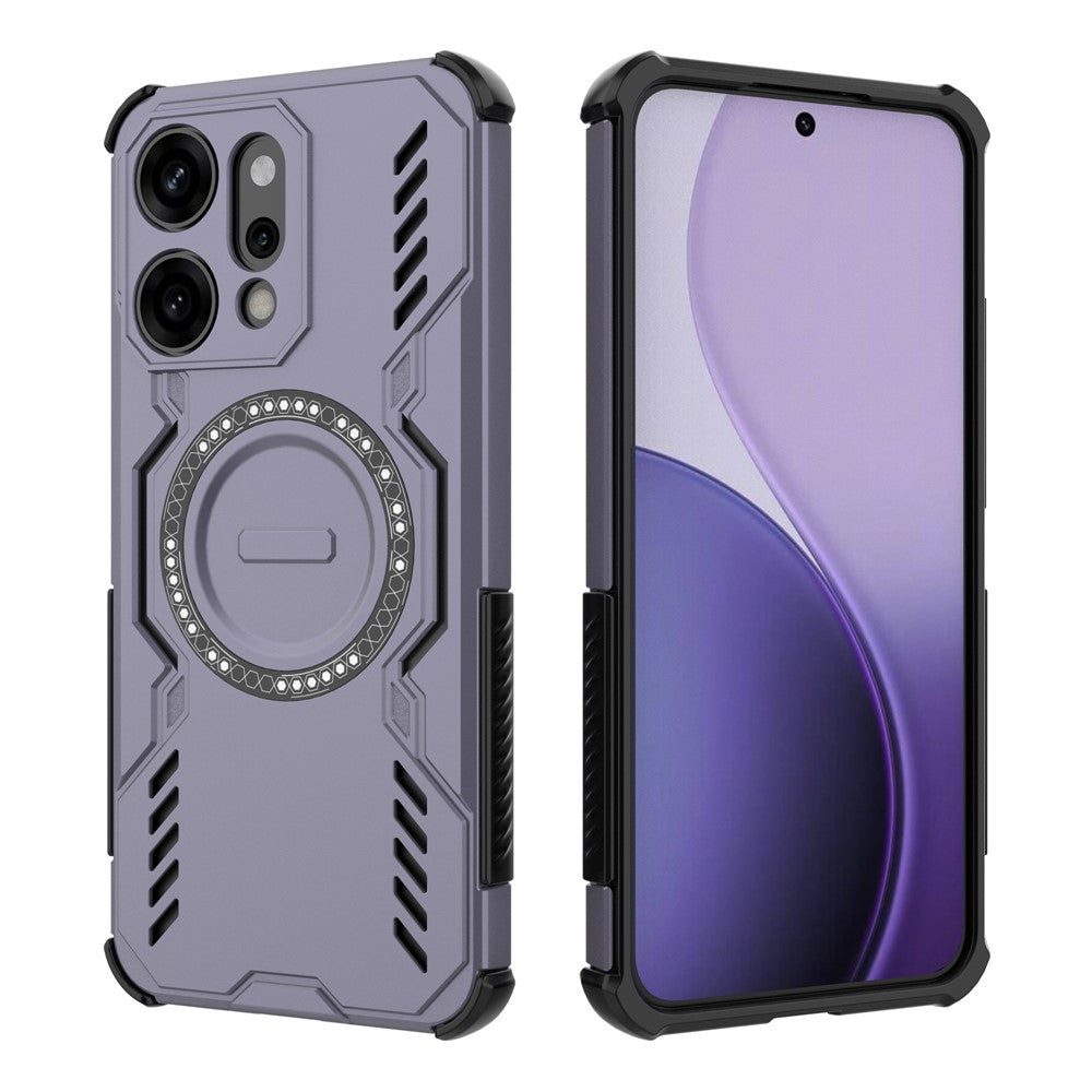 For Oppo Reno14 Pro 5G (Global) Magnetic Case Butterfly Armor Hollow Heat Dissipation PC + TPU Phone Cover - Purple