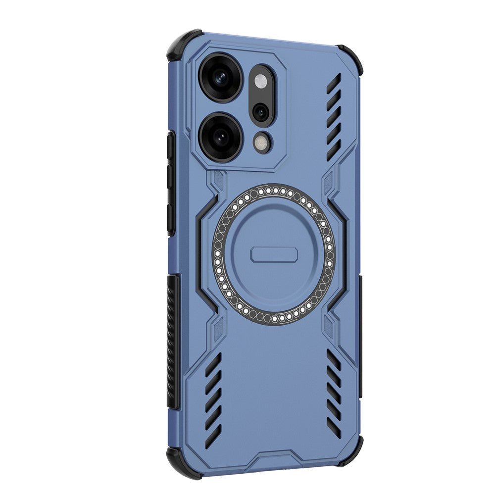 For Oppo Reno14 Pro 5G (Global) Magnetic Case Butterfly Armor Hollow Heat Dissipation PC + TPU Phone Cover - Blue