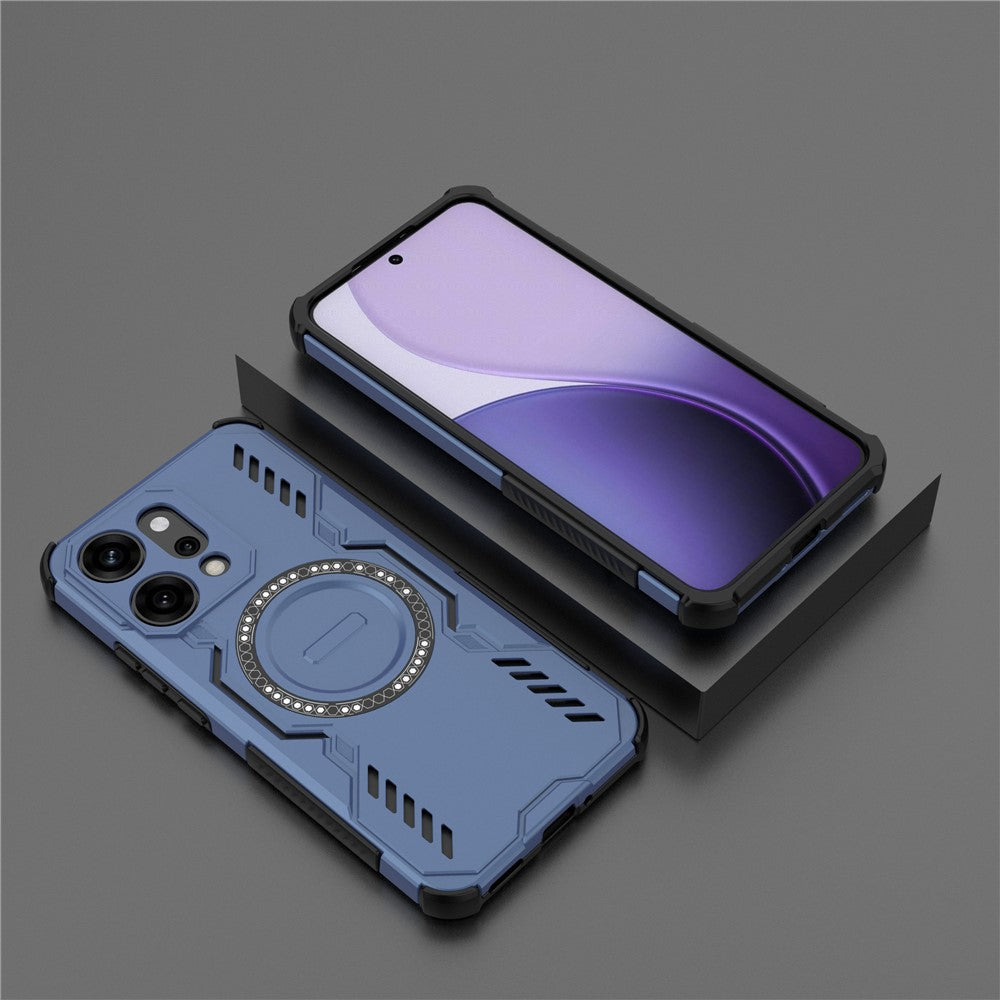 For Oppo Reno14 Pro 5G (Global) Magnetic Case Butterfly Armor Hollow Heat Dissipation PC + TPU Phone Cover - Blue