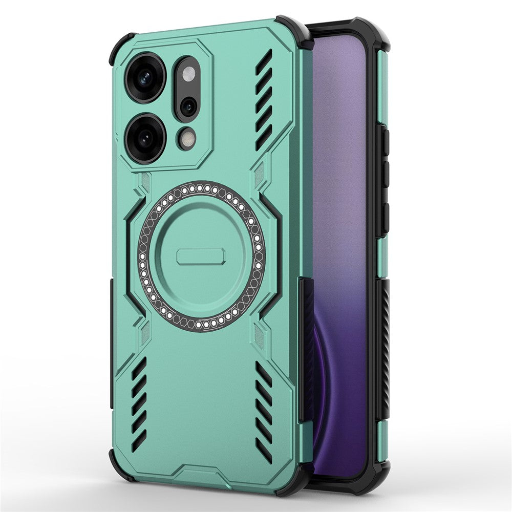 For Oppo Reno14 Pro 5G (Global) Magnetic Case Butterfly Armor Hollow Heat Dissipation PC + TPU Phone Cover - Green