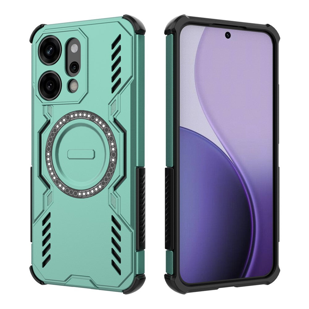 For Oppo Reno14 Pro 5G (Global) Magnetic Case Butterfly Armor Hollow Heat Dissipation PC + TPU Phone Cover - Green