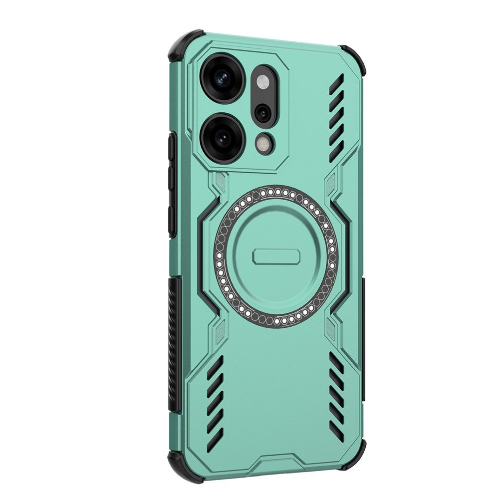 For Oppo Reno14 Pro 5G (Global) Magnetic Case Butterfly Armor Hollow Heat Dissipation PC + TPU Phone Cover - Green