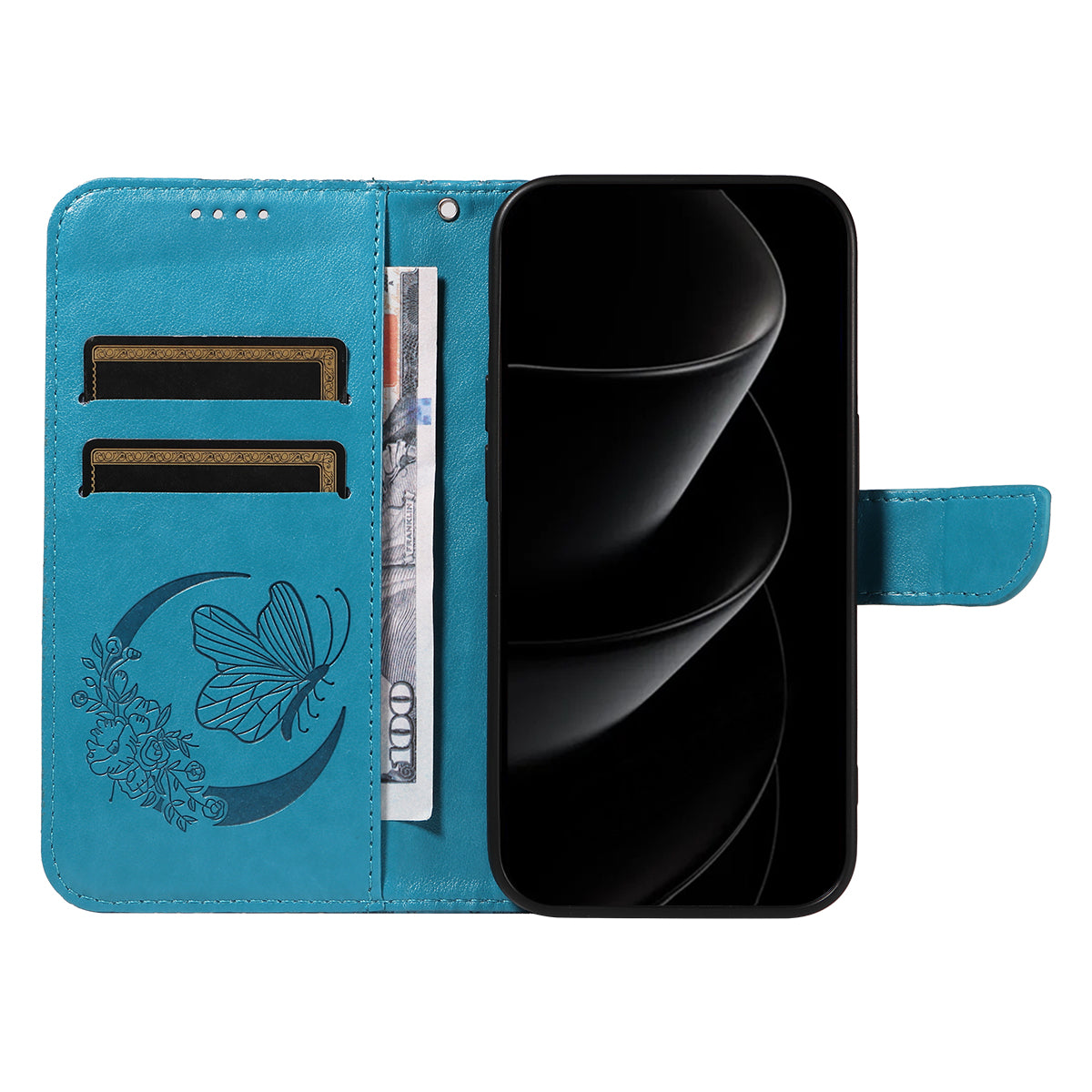 For iPhone 17 Pro Max Case Butterfly Pattern PU Leather Folio Flip Phone Cover - Blue