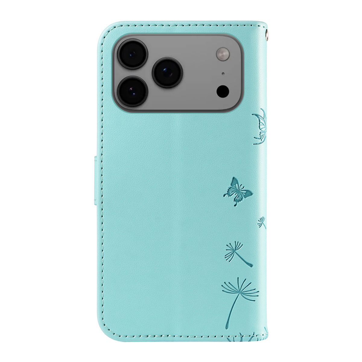 For iPhone 17 Pro Max Leather Wallet Case with Strap Dandelion Imprint Phone Stand Cover - Green