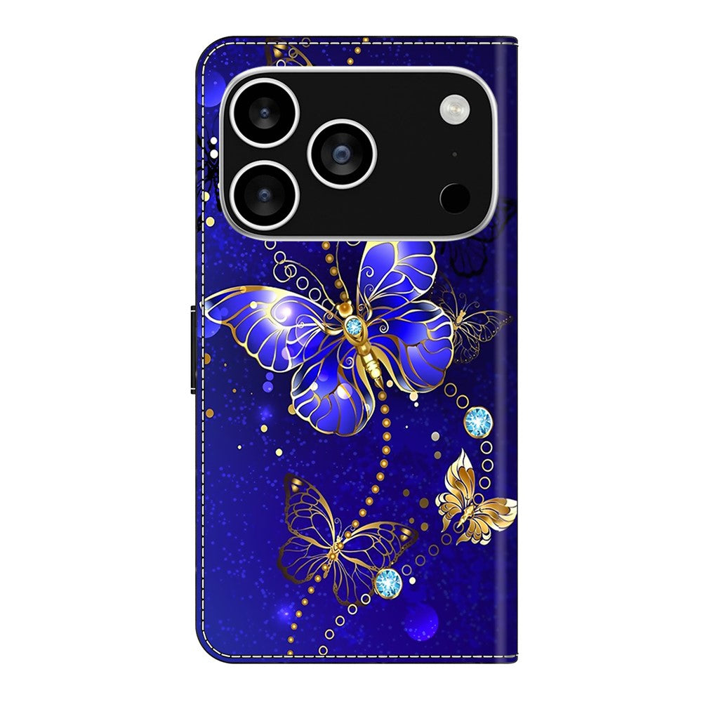 For iPhone 17 Pro Max Case 3D Pattern PU Leather Wallet Phone Cover with Stand - Diamond Butterfly