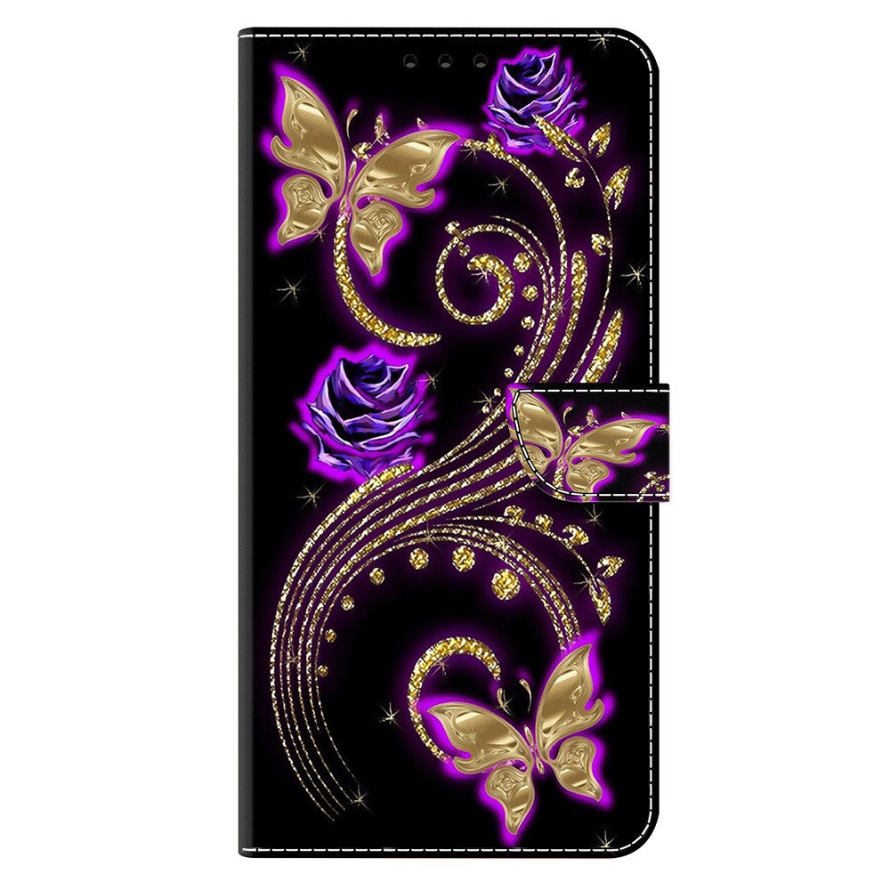 For iPhone 17 Pro Max Case 3D Pattern PU Leather Wallet Phone Cover with Stand - Purple Flowers / Butterflies