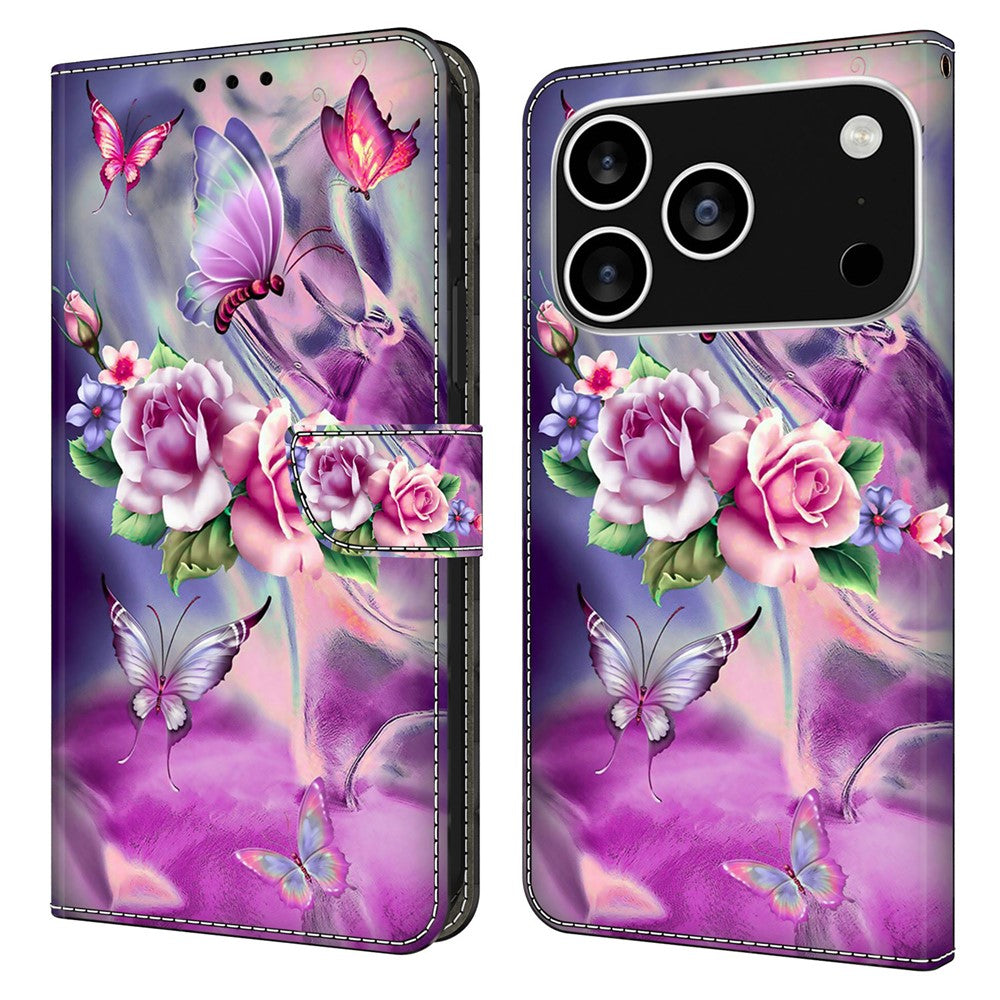 For iPhone 17 Pro Max Case 3D Pattern PU Leather Wallet Phone Cover with Stand - Butterflies / Flowers