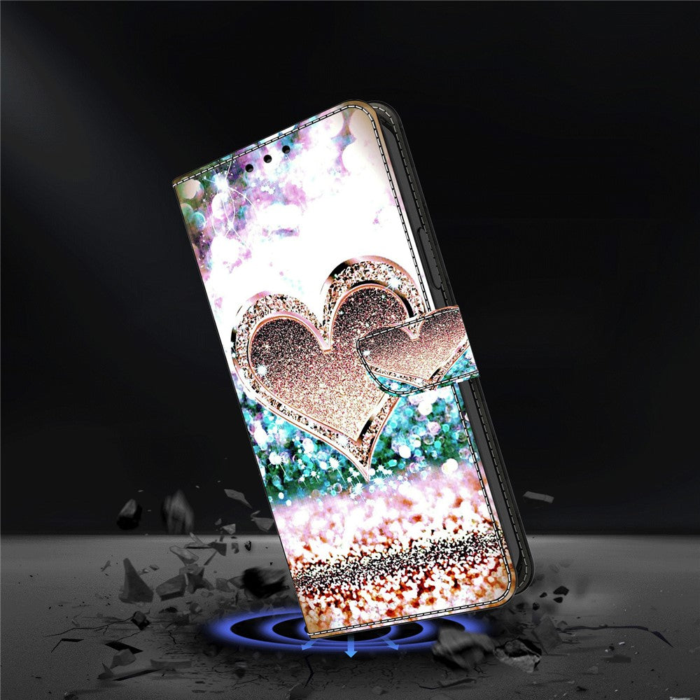 For iPhone 17 Pro Max Case 3D Pattern PU Leather Wallet Phone Cover with Stand - Pink Diamond Heart