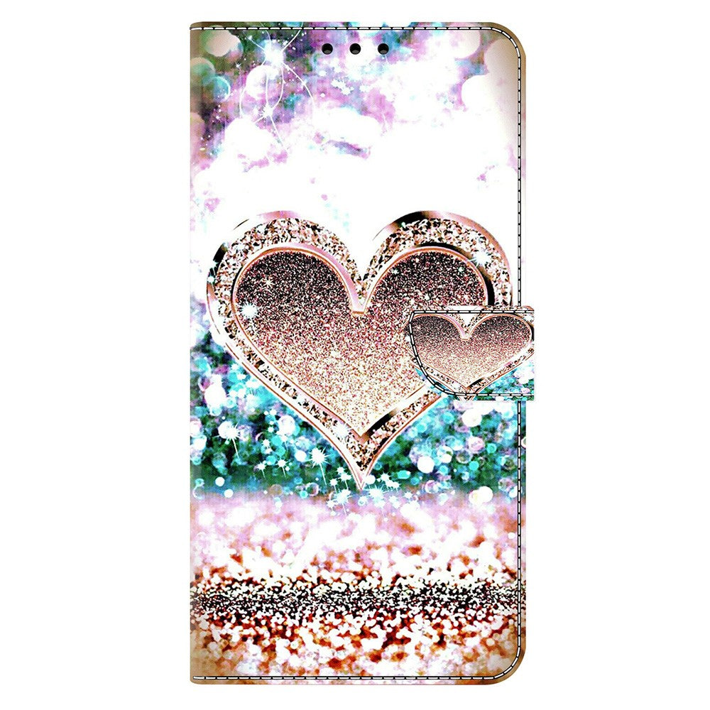 For iPhone 17 Pro Max Case 3D Pattern PU Leather Wallet Phone Cover with Stand - Pink Diamond Heart