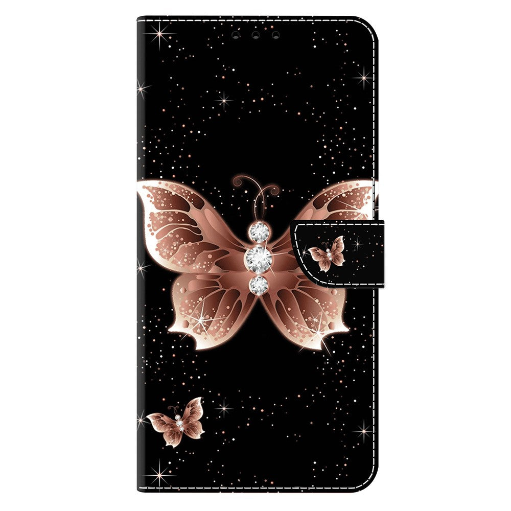 For iPhone 17 Pro Max Case 3D Pattern PU Leather Wallet Phone Cover with Stand - Pink Diamond Butterfly