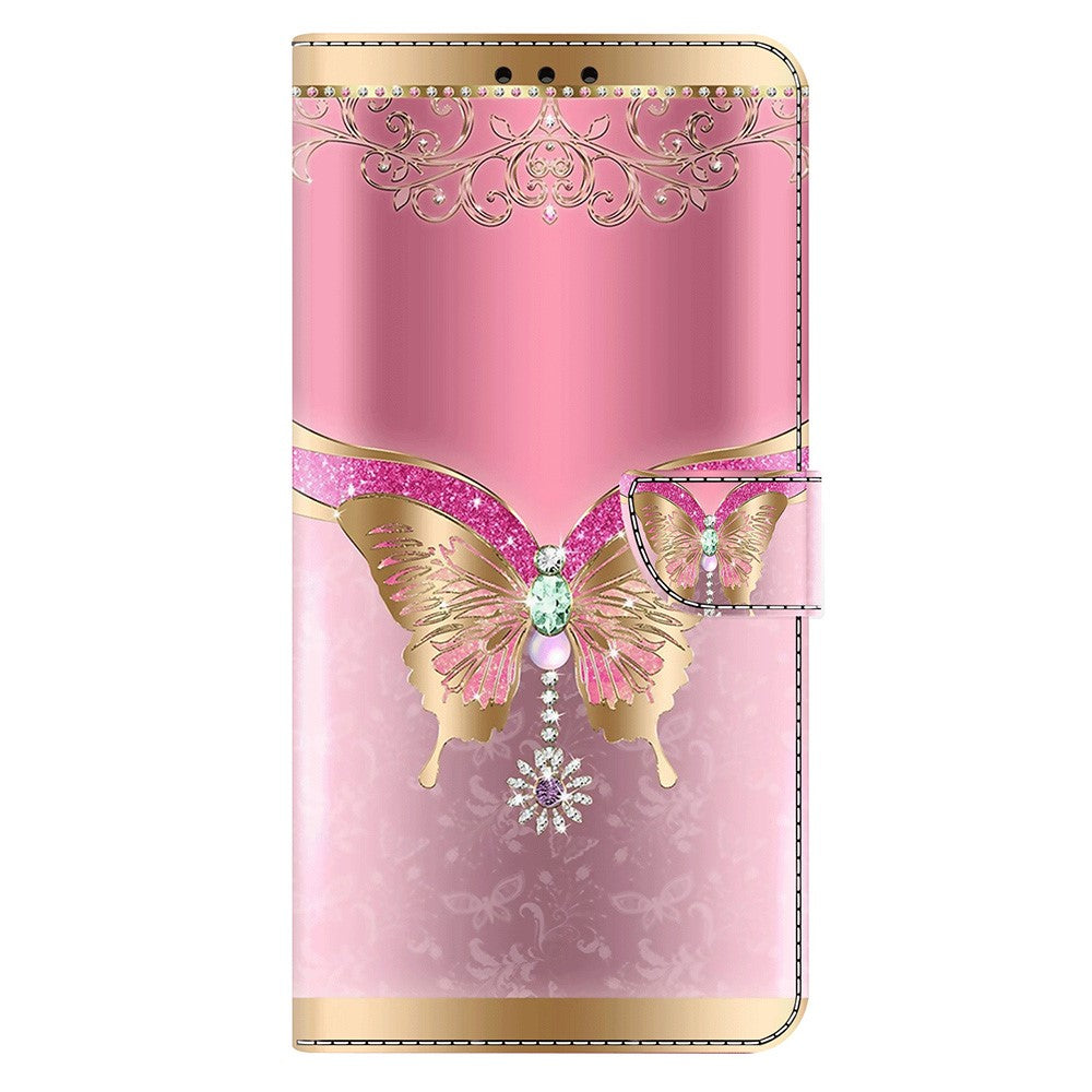 For iPhone 17 Pro Max Case 3D Pattern PU Leather Wallet Phone Cover with Stand - Pink  /  Gold Butterfly