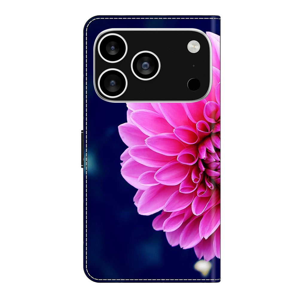 For iPhone 17 Pro Max Case 3D Pattern PU Leather Wallet Phone Cover with Stand - Pink Flowers