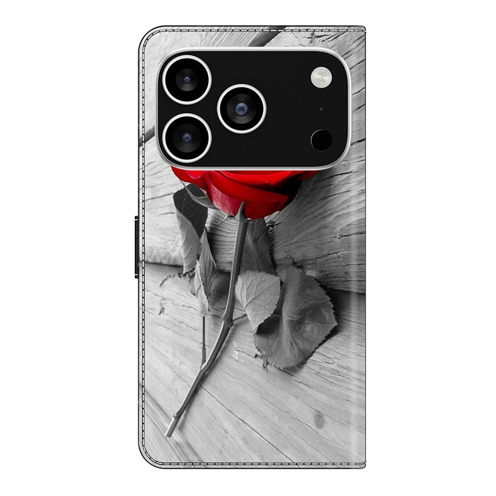 For iPhone 17 Pro Max Case Magnetic Clasp 3D Pattern Leather Wallet Phone Cover - Rose