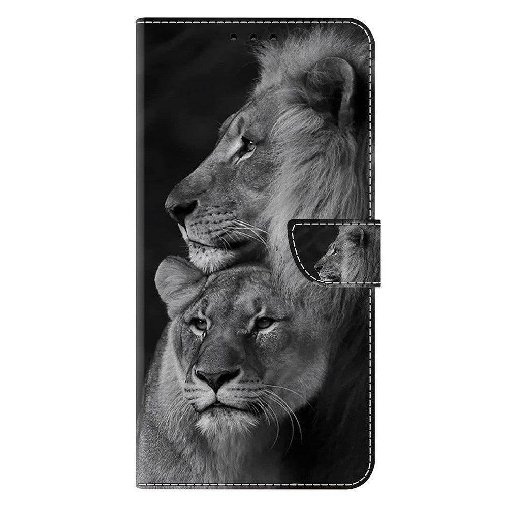 For iPhone 17 Pro Max Case Magnetic Clasp 3D Pattern Leather Wallet Phone Cover - Couple Lions