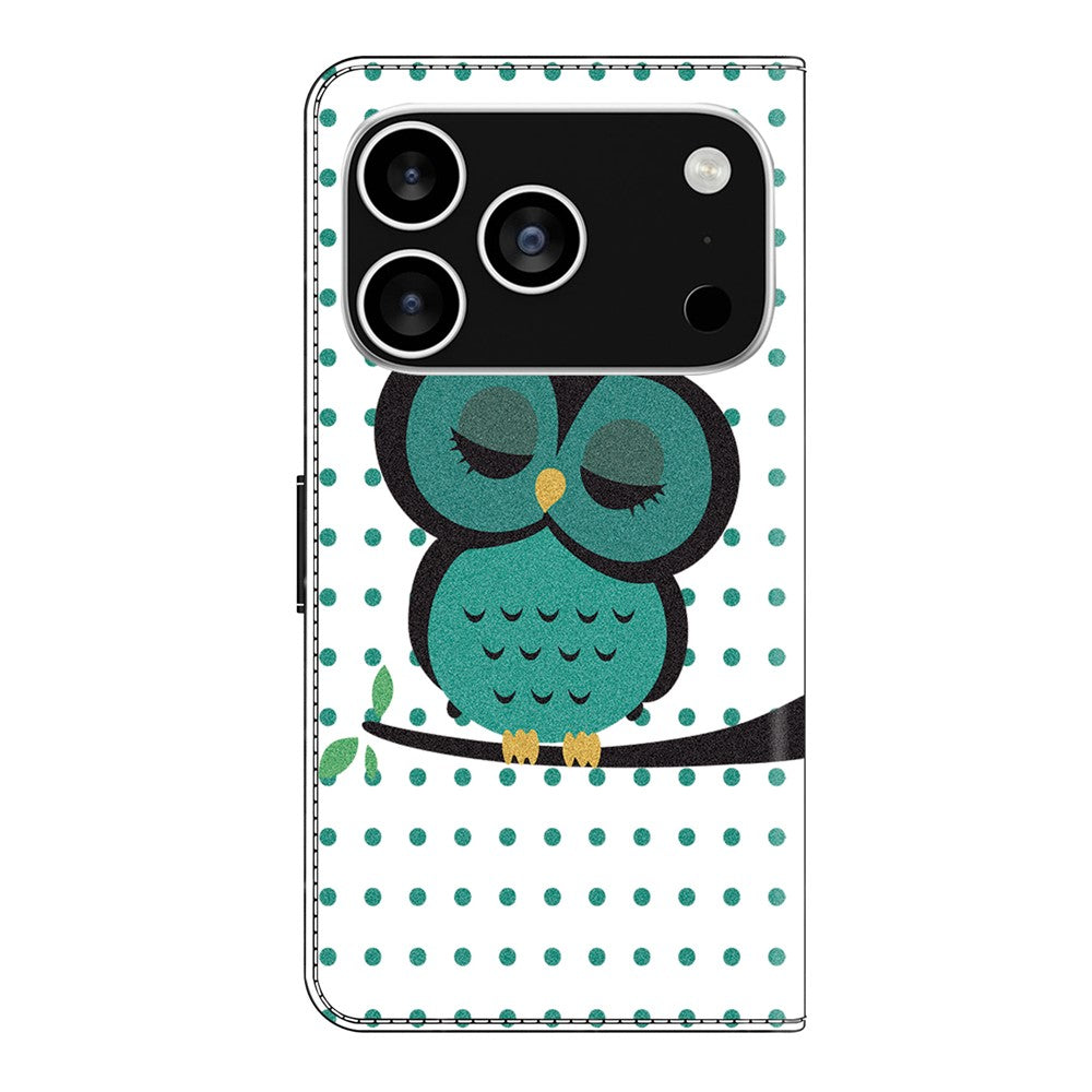 For iPhone 17 Pro Max Case Magnetic Clasp 3D Pattern Leather Wallet Phone Cover - Sleeping Owl