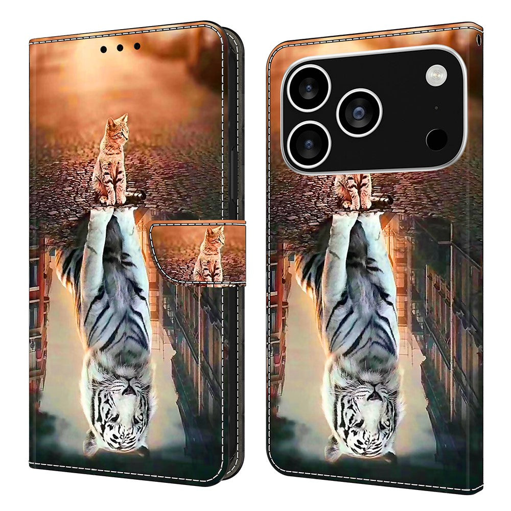 For iPhone 17 Pro Max Case Magnetic Clasp 3D Pattern Leather Wallet Phone Cover - Cat and Tiger