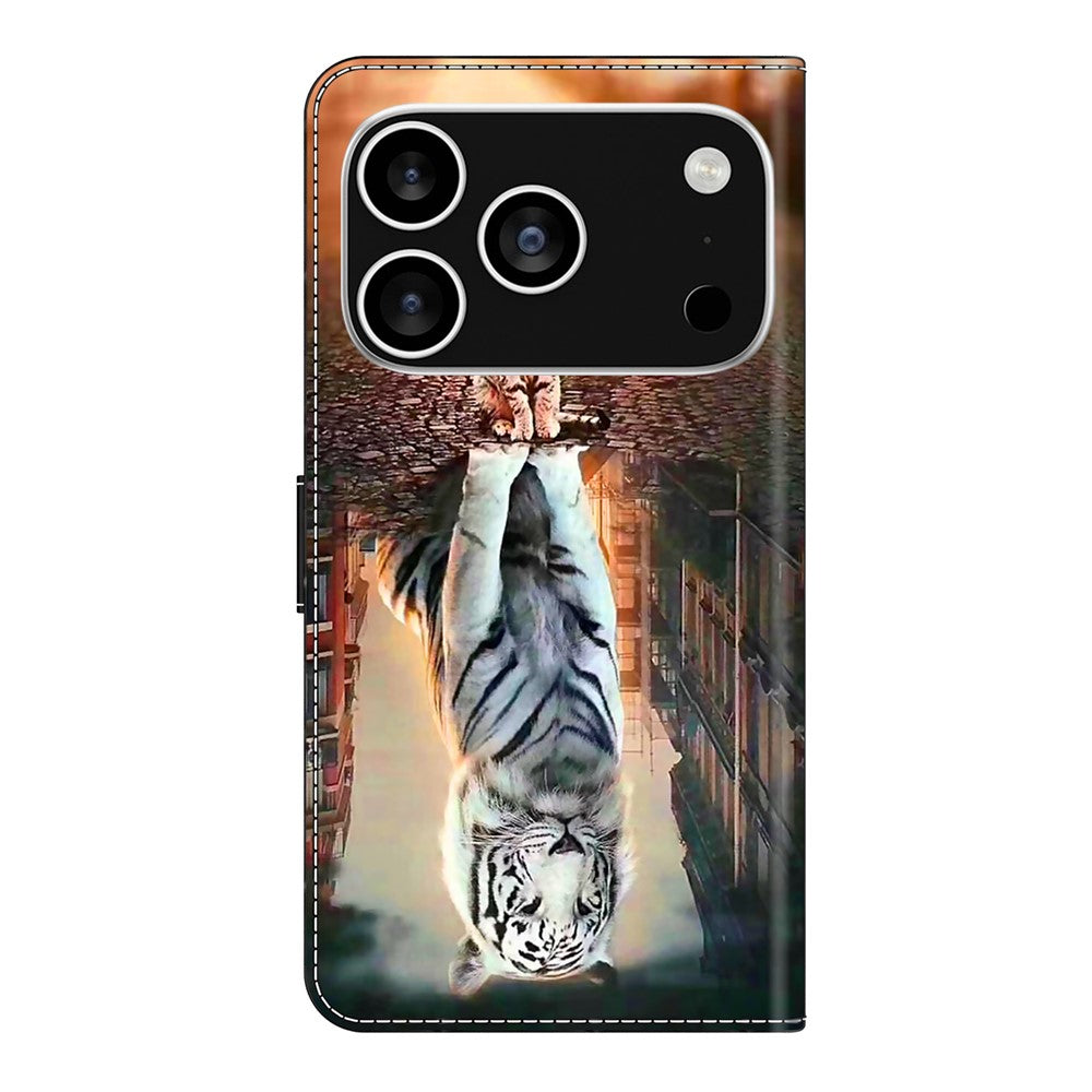 For iPhone 17 Pro Max Case Magnetic Clasp 3D Pattern Leather Wallet Phone Cover - Cat and Tiger