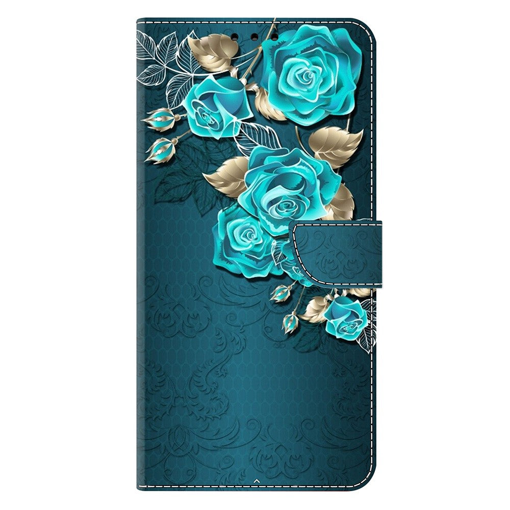 For iPhone 17 Pro Max Case Magnetic Clasp 3D Pattern Leather Wallet Phone Cover - Blue Rose