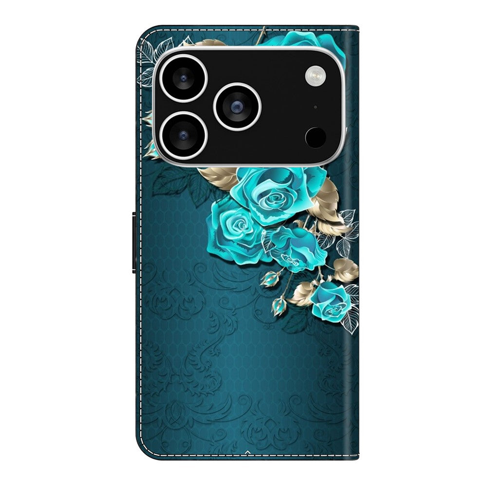 For iPhone 17 Pro Max Case Magnetic Clasp 3D Pattern Leather Wallet Phone Cover - Blue Rose