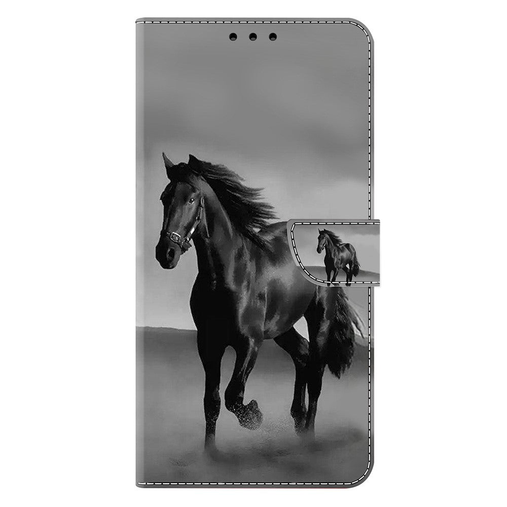 For iPhone 17 Pro Max Case Magnetic Clasp 3D Pattern Leather Wallet Phone Cover - Black Horse