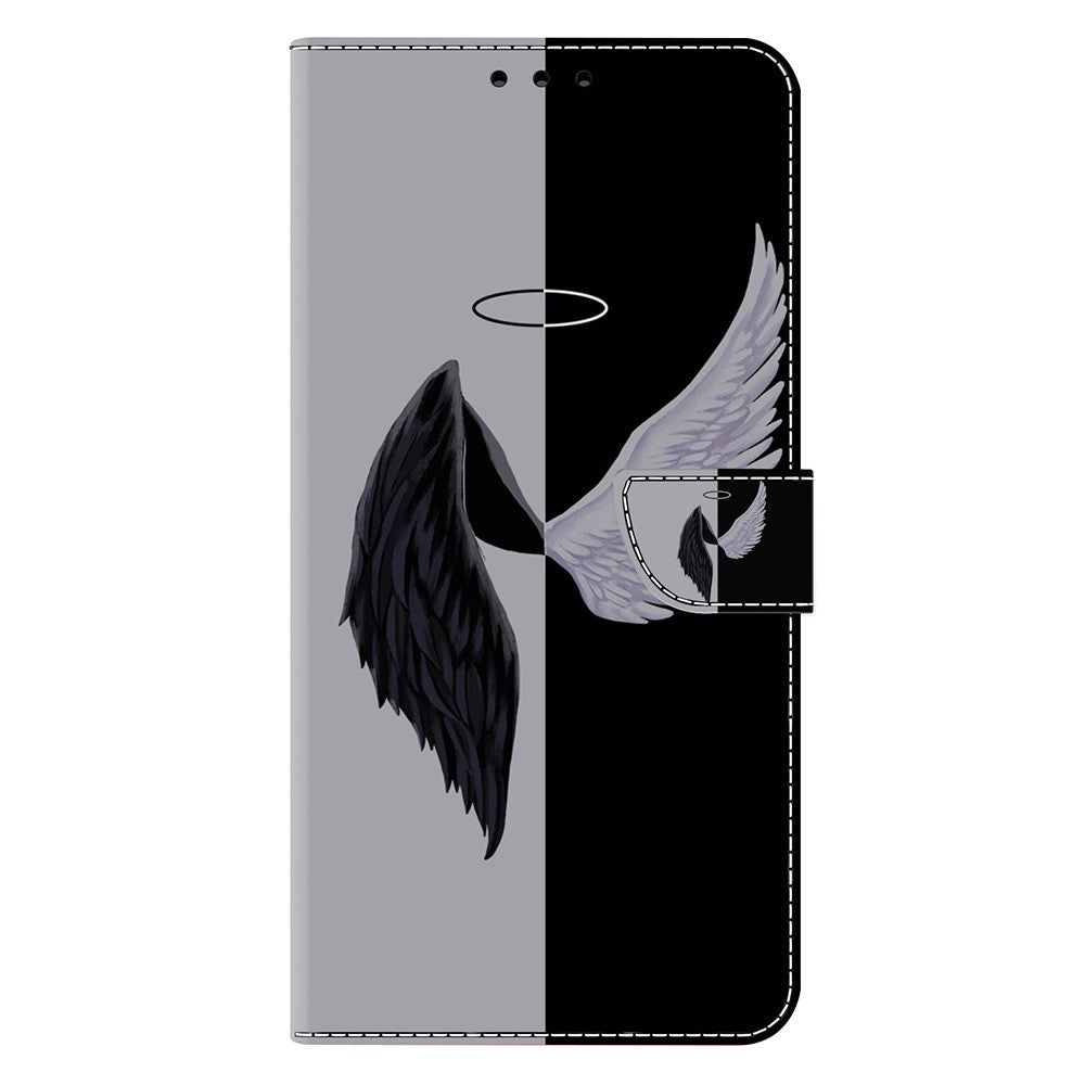 For iPhone 17 Pro Max Case Magnetic Clasp 3D Pattern Leather Wallet Phone Cover - Black / White Wings