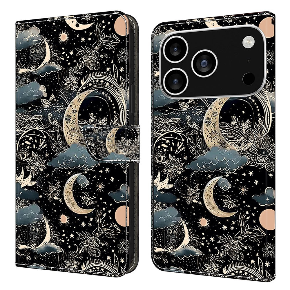 For iPhone 17 Pro Max Case PU Leather Wallet Phone Cover with Stand - Moon