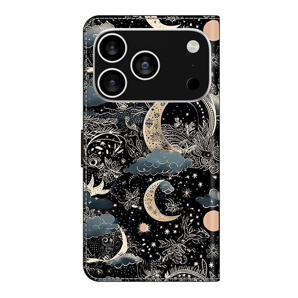 For iPhone 17 Pro Max Case PU Leather Wallet Phone Cover with Stand - Moon