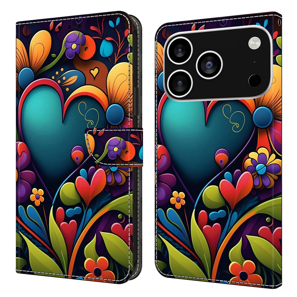 For iPhone 17 Pro Max Case PU Leather Wallet Phone Cover with Stand - Paint Flower