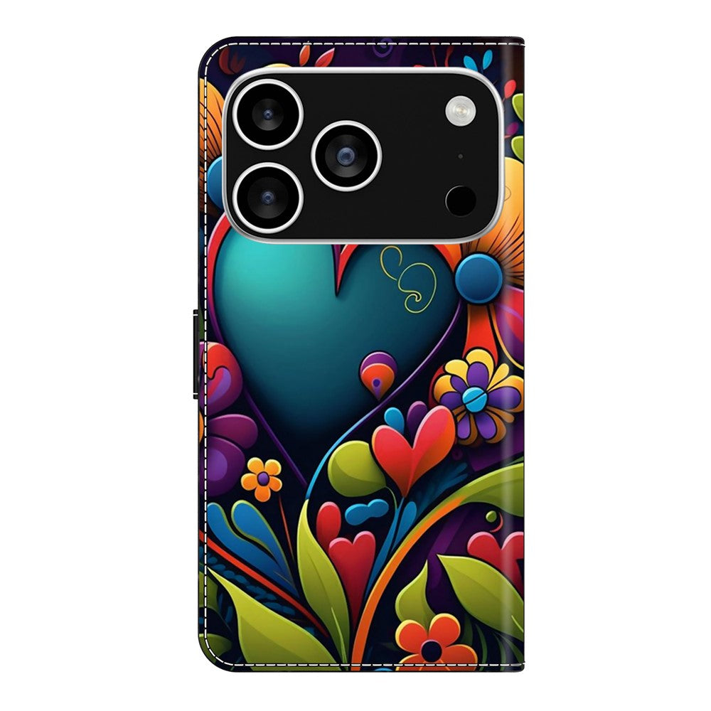 For iPhone 17 Pro Max Case PU Leather Wallet Phone Cover with Stand - Paint Flower