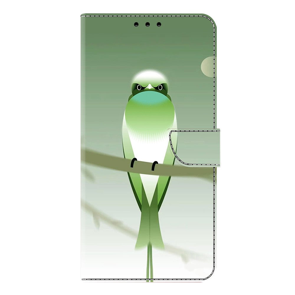 For iPhone 17 Pro Max Case PU Leather Wallet Phone Cover with Stand - Green Bird