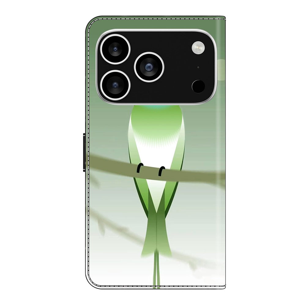 For iPhone 17 Pro Max Case PU Leather Wallet Phone Cover with Stand - Green Bird