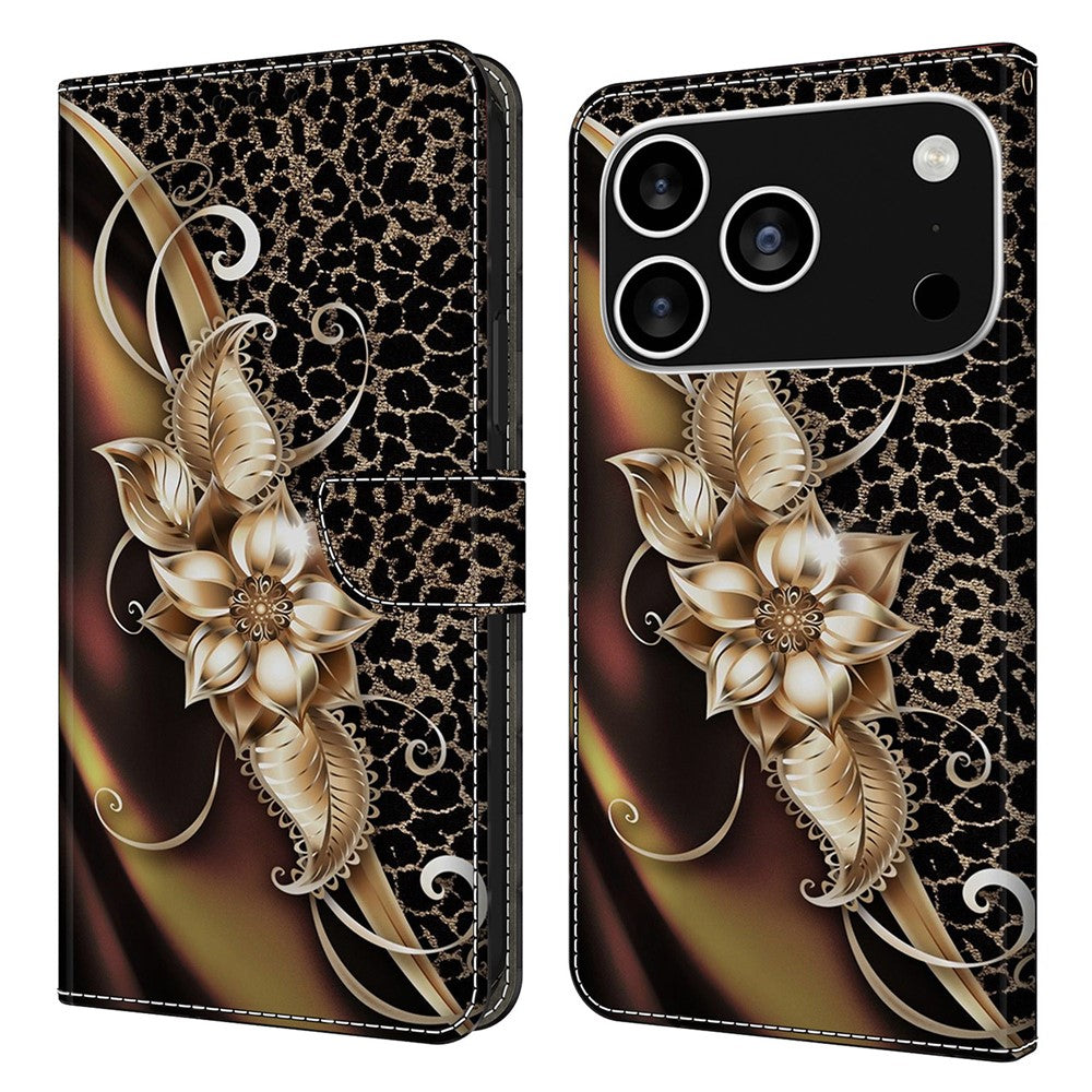 For iPhone 17 Pro Max Case PU Leather Wallet Phone Cover with Stand - Metal Flower