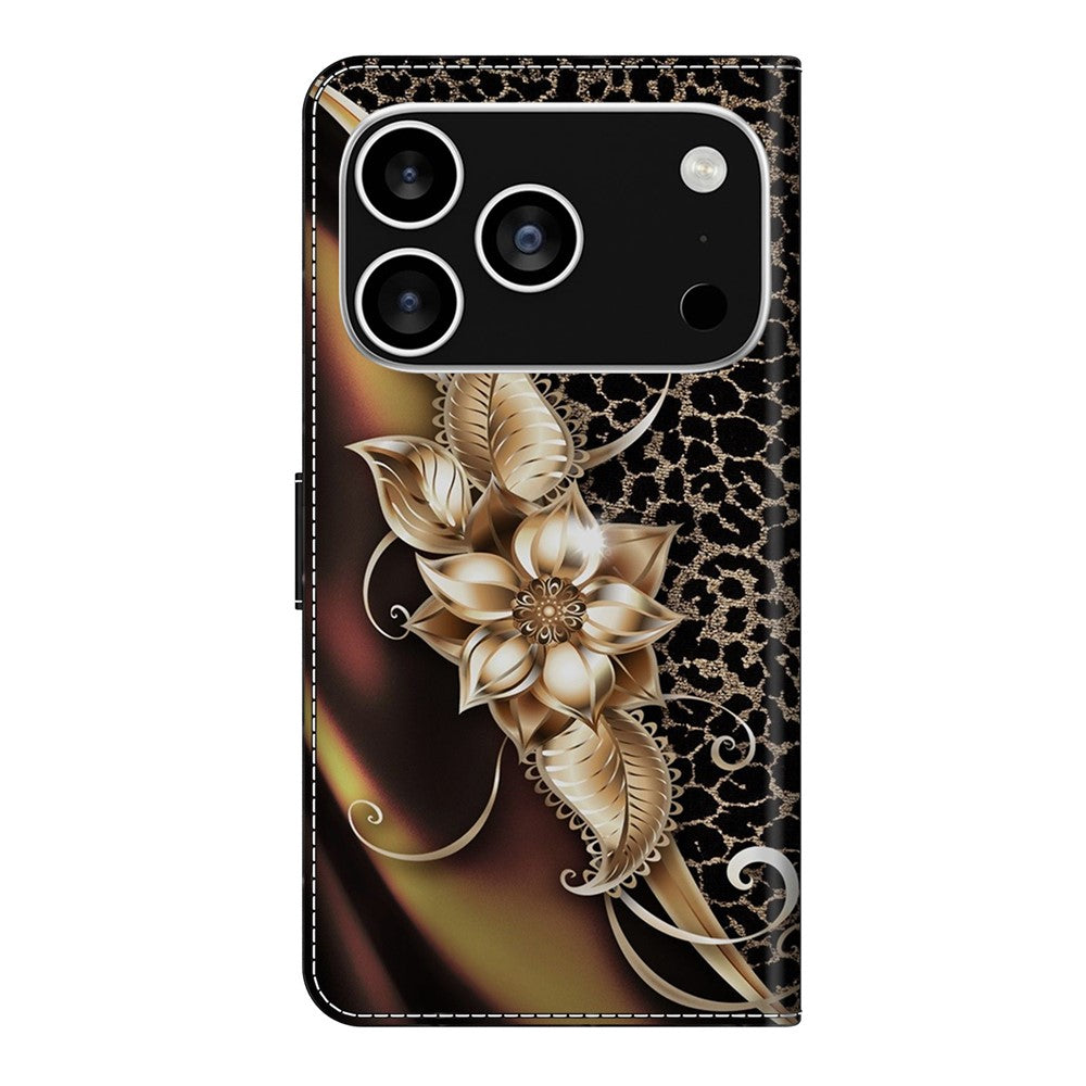 For iPhone 17 Pro Max Case PU Leather Wallet Phone Cover with Stand - Metal Flower