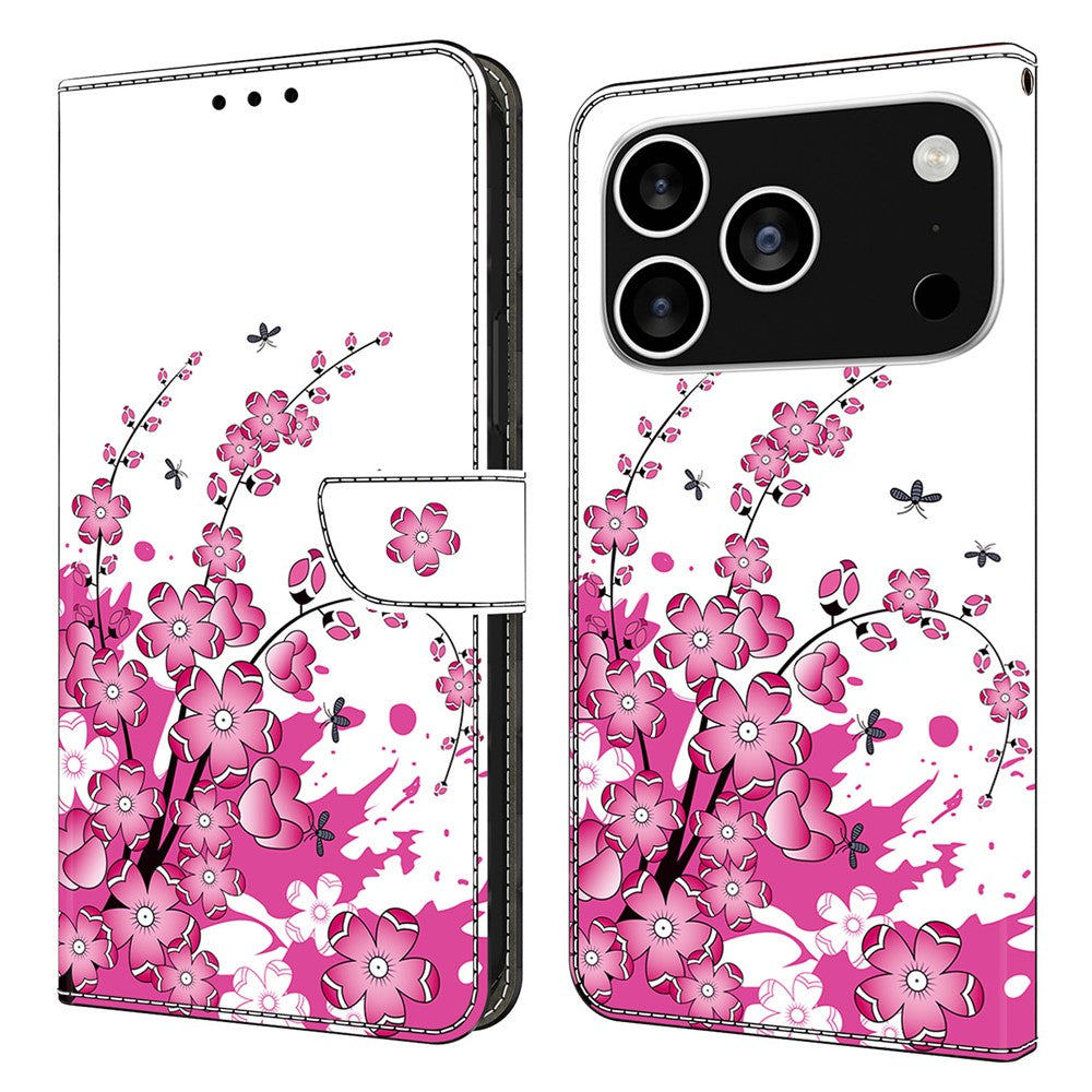 For iPhone 17 Pro Max Case PU Leather Wallet Phone Cover with Stand - Flower Vine