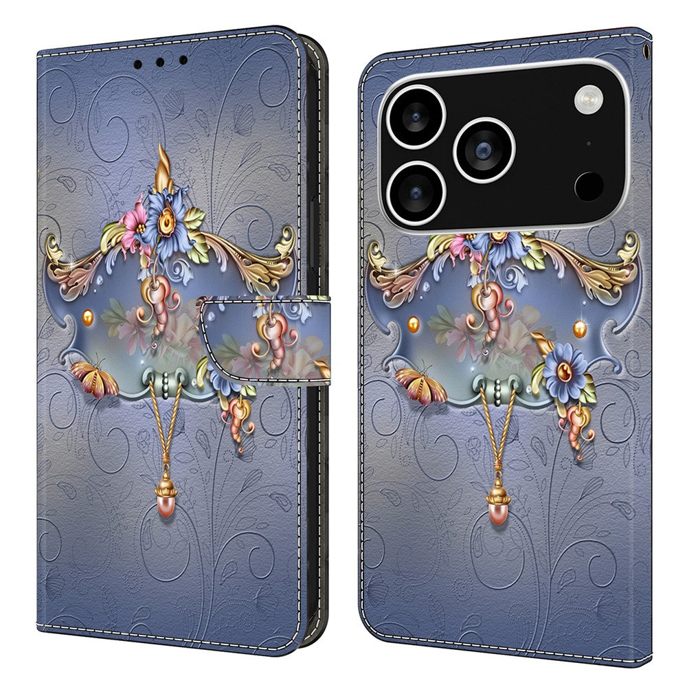 For iPhone 17 Pro Max Case PU Leather Wallet Phone Cover with Stand - Carving Flower