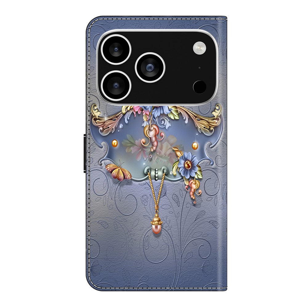 For iPhone 17 Pro Max Case PU Leather Wallet Phone Cover with Stand - Carving Flower