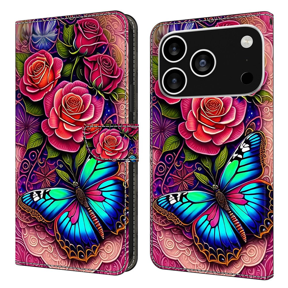 For iPhone 17 Pro Max Case PU Leather Wallet Phone Cover with Stand - Colorful Butterfly