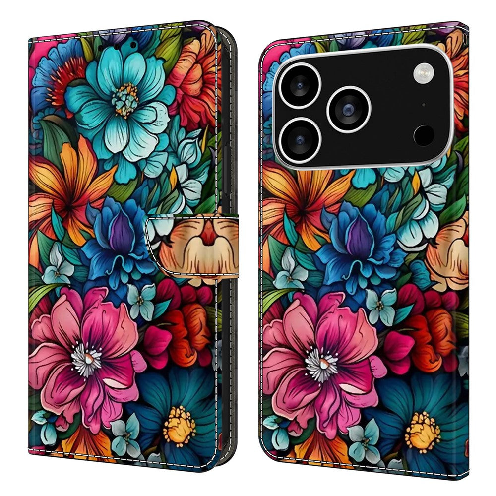 For iPhone 17 Pro Max Case with Card Slot Pattern Printed TPU + PU Leather Flip Phone Cover - Staphyllum