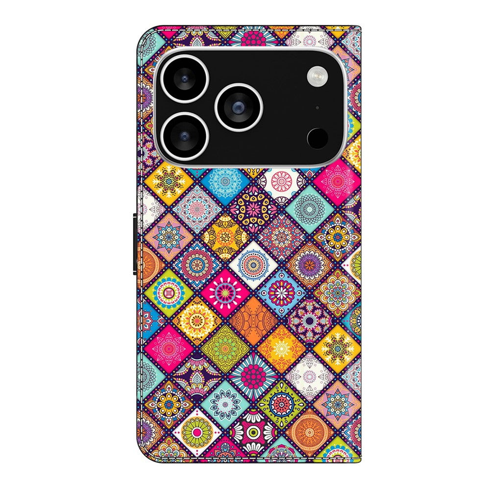 For iPhone 17 Pro Max Case with Card Slot Pattern Printed TPU + PU Leather Flip Phone Cover - Colorful Leather