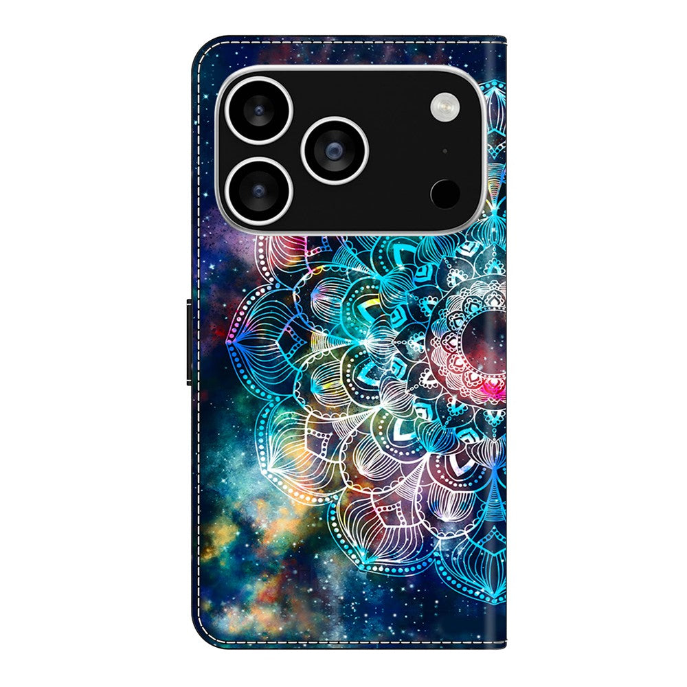 For iPhone 17 Pro Max Case with Card Slot Pattern Printed TPU + PU Leather Flip Phone Cover - Gyro Flower