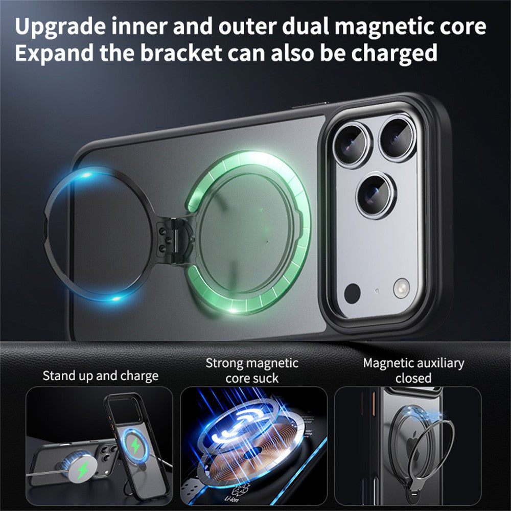 For iPhone 17 Pro Max Phone Case Compatible with MagSafe Kickstand Matte Back Cover - Transparent