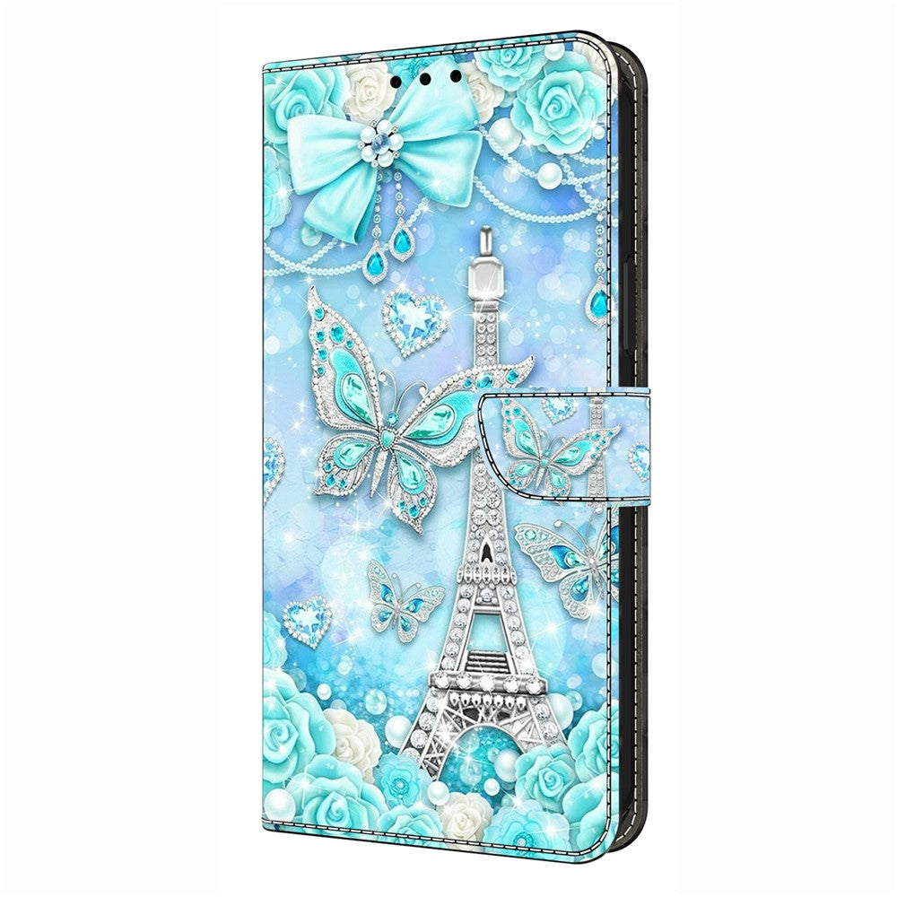 For iPhone 17 Pro Max Wallet Case Pattern Printing Stand Leather Flip Phone Cover - Butterfly Cobalt Tower