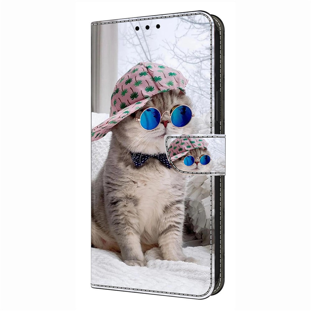 For iPhone 17 Pro Max Wallet Case Pattern Printing Stand Leather Flip Phone Cover - Hat Cat