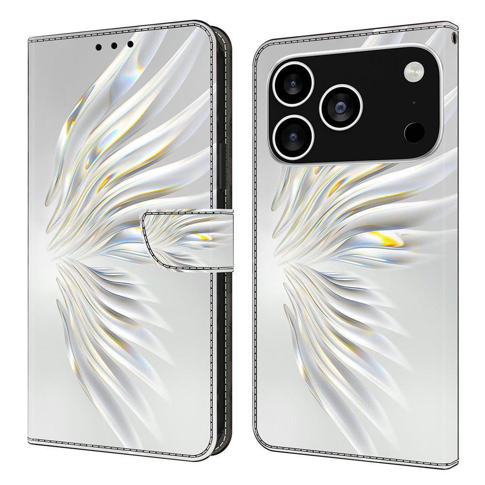 For iPhone 17 Pro Max Wallet Case Pattern Printing Stand Leather Flip Phone Cover - Crystal Wings