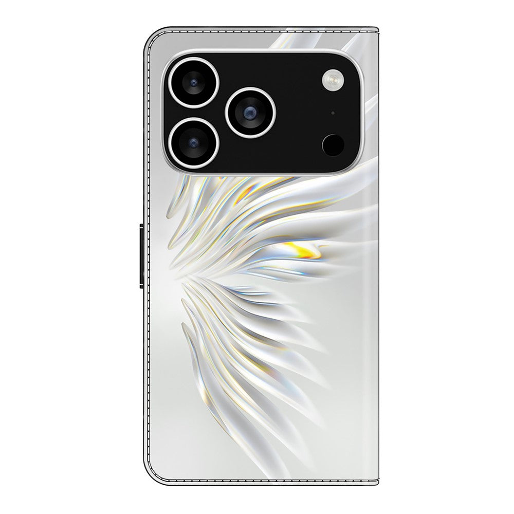 For iPhone 17 Pro Max Wallet Case Pattern Printing Stand Leather Flip Phone Cover - Crystal Wings