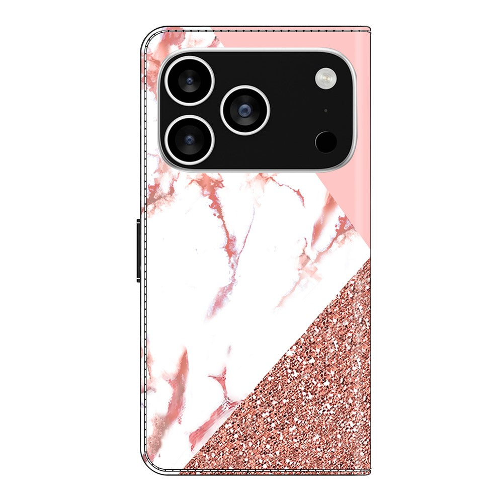 For iPhone 17 Pro Max Wallet Case Pattern Printing Stand Leather Flip Phone Cover - Triangular Marble